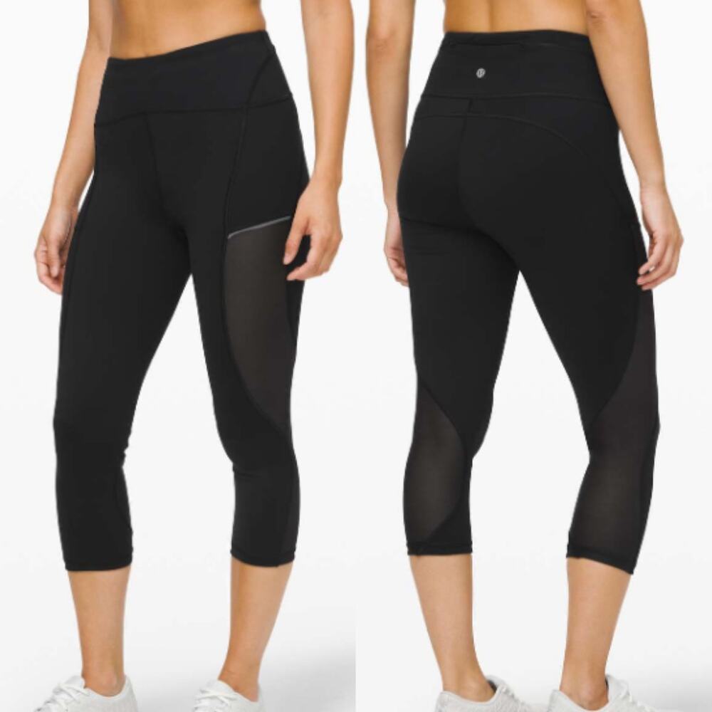 Lululemon Always Airy High-Rise Run Crop 19" Leggings 4 Black Mesh